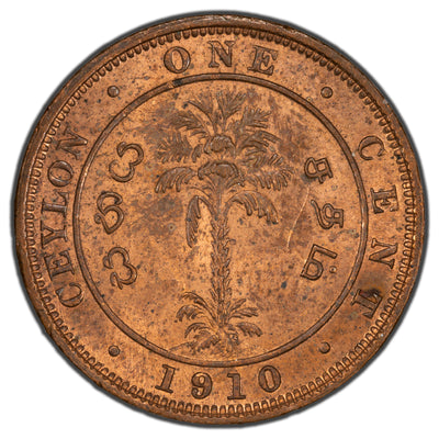 Ceylon 1910 1 Cent Coin KM #102