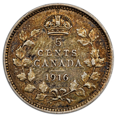 Canada 1916 5 Cents Silver Coin - VF-20