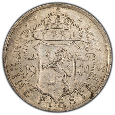 SOLD Cyprus 1901 9 Piastres Silver Coin KM #9