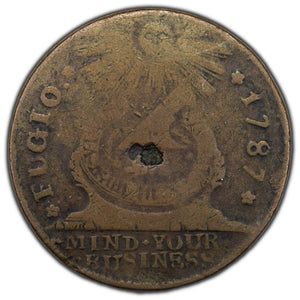 SOLD United States 1787 Fugio Cent Colonial Copper Coin - Damaged