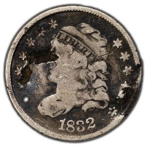 SOLD United States 1832 5 Cents Capped Bust Half Dime Silver Coin - Damaged