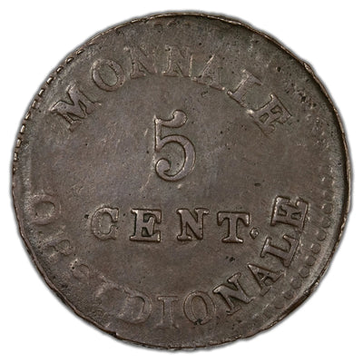 France Antwerp 1814 Siege Coinage Louis XVII 5 Centimes Coin