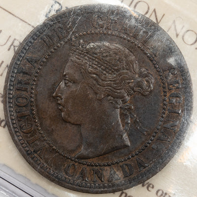 SOLD Canada 1891 SL SD Obv #2 1 Large Cent Coin - ICCS EF-45