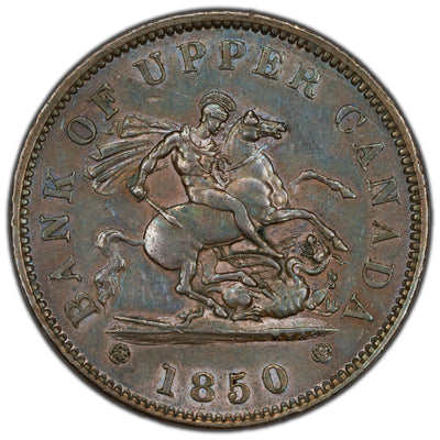 SOLD Upper Canada 1850 With Dot One Penny Token PC-6A2 - Lustrous