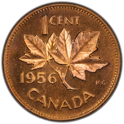 Canada 1956 1 Small Cent Coin - PL Proof-Like Strike