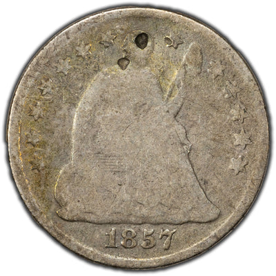 United States 1857 5 Cents Seated Liberty Half Dime Silver Coin - Damaged