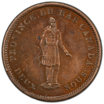 Lower Canada 1837 Weak Ground, Period 2 Sous Token LC-9A3 (lacquered)