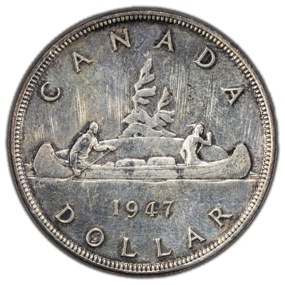 SOLD Canada 1947 Pointed 7 2xHP $1 Silver Dollar Coin - EF