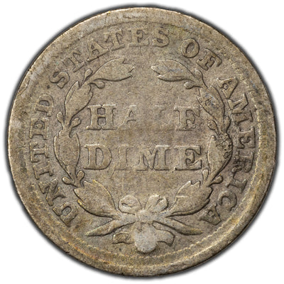United States 1857 5 Cents Seated Liberty Half Dime Silver Coin - Damaged