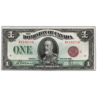 SOLD $1 1923 Dominion of Canada Note Bronze Seal Series B DC-25i - VF/EF (stamp)