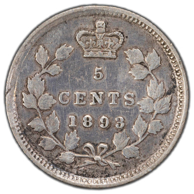 Canada 1893 5 Cents Silver Coin - VF