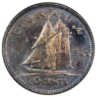 Canada 1945 10 Cents Dime Silver Coin - Uncirculated