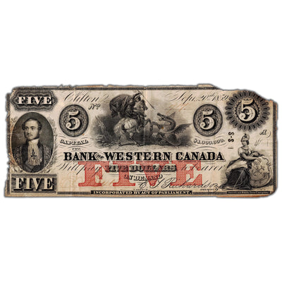 $5 1859 Bank of Western Canada Chartered Note #795-10-16 - Damaged