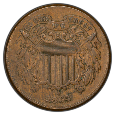 United States 1864 Re-Punched Date Large Motto Two Cent Coin - RPD-003 VP-007