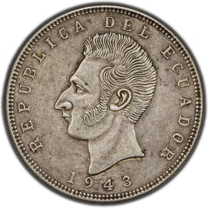 SOLD Ecuador 1943 5 Sucres Silver Coin KM #79