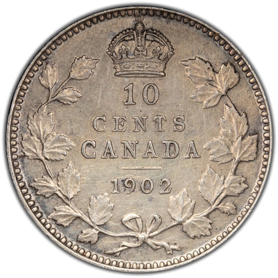 Canada 1902 10 Cents Dime Silver Coin - EF (cleaned)