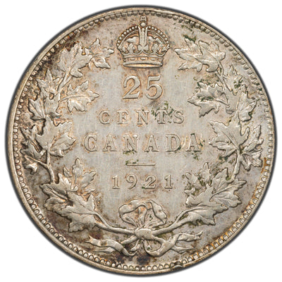 Canada 1921 25 Cents Quarter Silver Coin - Cleaned