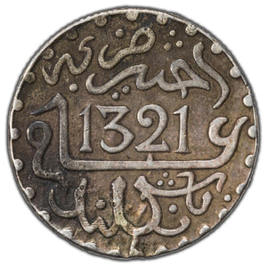 SOLD Morocco AH1321 (1903) 1/2 Dirham Silver Coin Y #18.1