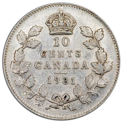 Canada 1931 10 Cents Dime Silver Coin - EF-45