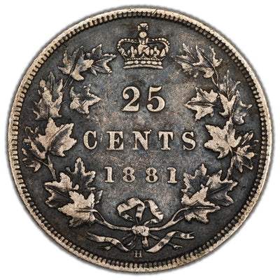 Canada 1881 H 25 Cents Quarter Silver Coin - VF (scratch)