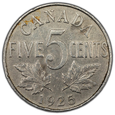 SOLD Canada 1925 5 Cents Nickel Coin - Key Date - Fine+