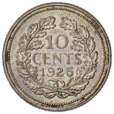 Netherlands 1926 10 Cents Silver Coin KM #163