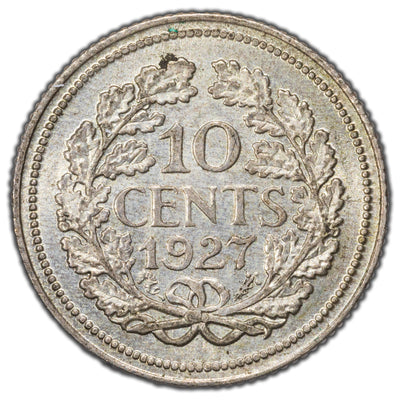 Netherlands 1927 10 Cents Silver Coin KM #163