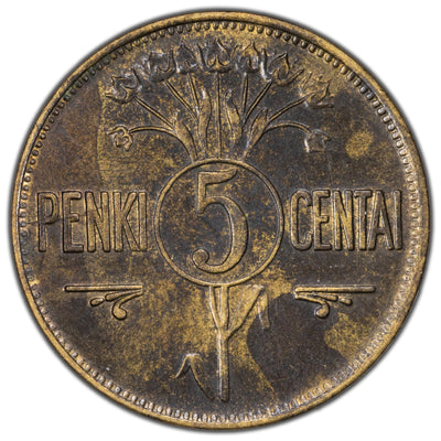 Lithuania 1925 5 Centai Coin KM #72
