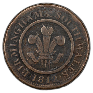 SOLD Great Britain Birmingham & South Wales 1812 One Penny Copper Token