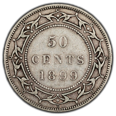 Newfoundland 1899 Wide 9's 50 Cents Half Dollar Silver Coin - VF+