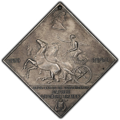 SOLD Romania 106-1906 Carol I Jubilee Klippe Silver Medal - Holed