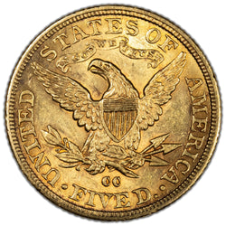 United States 1891-CC $5 Five Dollar Liberty Head Half Eagle Gold Coin