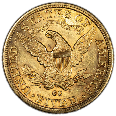 SOLD United States 1891-CC $5 Five Dollar Liberty Head Half Eagle Gold Coin