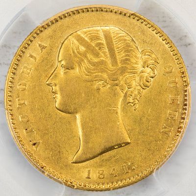 SOLD India 1841 (C) Plain 4 Small Date Mohur Gold Coin Prid #22 - PCGS AU-55