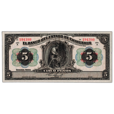 Mexico Banco Del Estado de Chihuahua 1913 5 Pesos Note P #S132a - Uncirculated