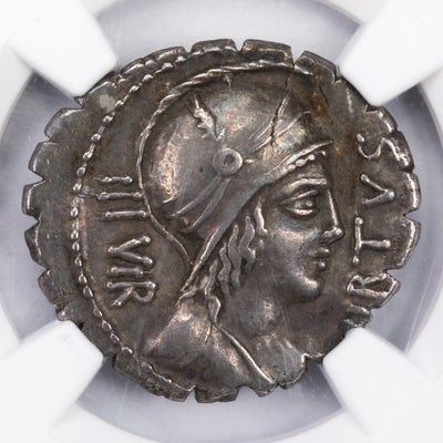 SOLD Ancient Rome Republic C. 71-65 BC Aquillius Denarius Serratus Silver Coin - NGC XF