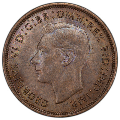 Great Britain 1945 1 One Penny Coin KM #845 - Lustrous Brown UNC