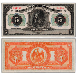 Mexico Banco Del Estado de Chihuahua 1913 5 Pesos Note P #S132a - Uncirculated