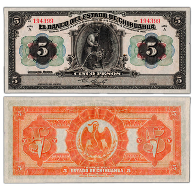 Mexico Banco Del Estado de Chihuahua 1913 5 Pesos Note P #S132a - Uncirculated