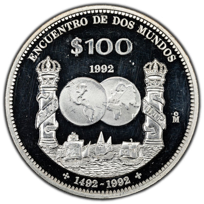 Mexico 1992 Ibero-Americana 100 Pesos Silver Coin KM #540