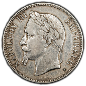 SOLD France 1869 BB 5 Francs Silver Coin KM #799
