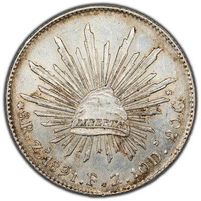 Mexico Zacatecas 1891 Zs FZ 8 Reales Silver Coin KM #377