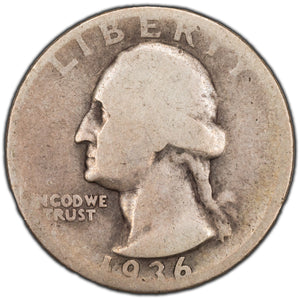 SOLD United States 1936-D 25 Cents Washington Quarter Silver Coin (reverse minor damage)