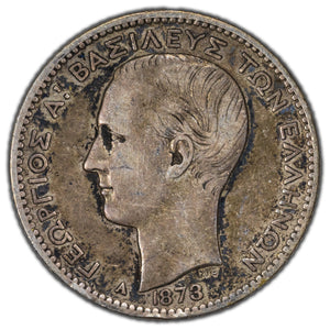 Greece 1873-A One Drachma Silver Coin KM #38