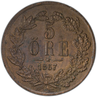 Sweden 1867 5 Ore Coin KM #707