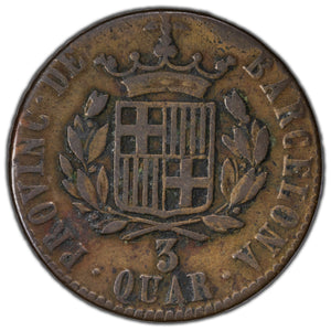 SOLD Spain Catalonia 1823 3 Quartos Coin KM #80