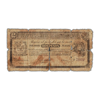 Dominican Republic Banco Nacional de Santo Domingo N.D. (1912) 2 Pesos Note P #S142a - Damaged