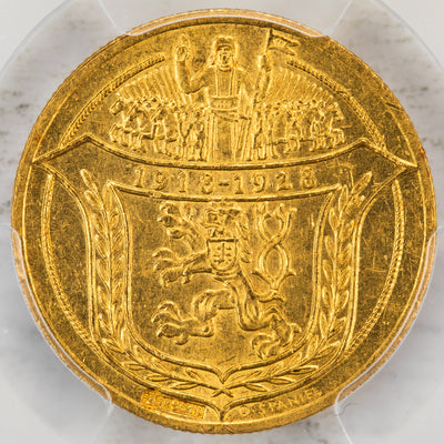 SOLD Czechoslovakia 1928 10th Anniversary 2 Dukaty Gold Coin X #M3 - PCGS MS-62