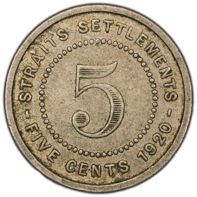 Straits Settlements 1920 5 Cents Coin KM #34