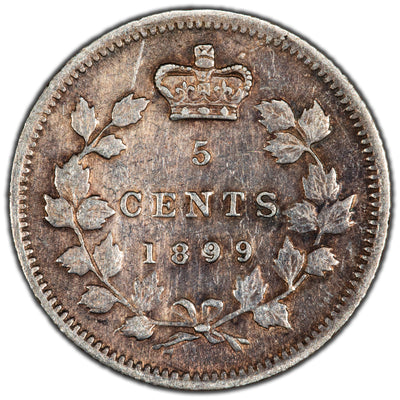 Canada 1899 5 Cents Silver Coin - Light Hairlines